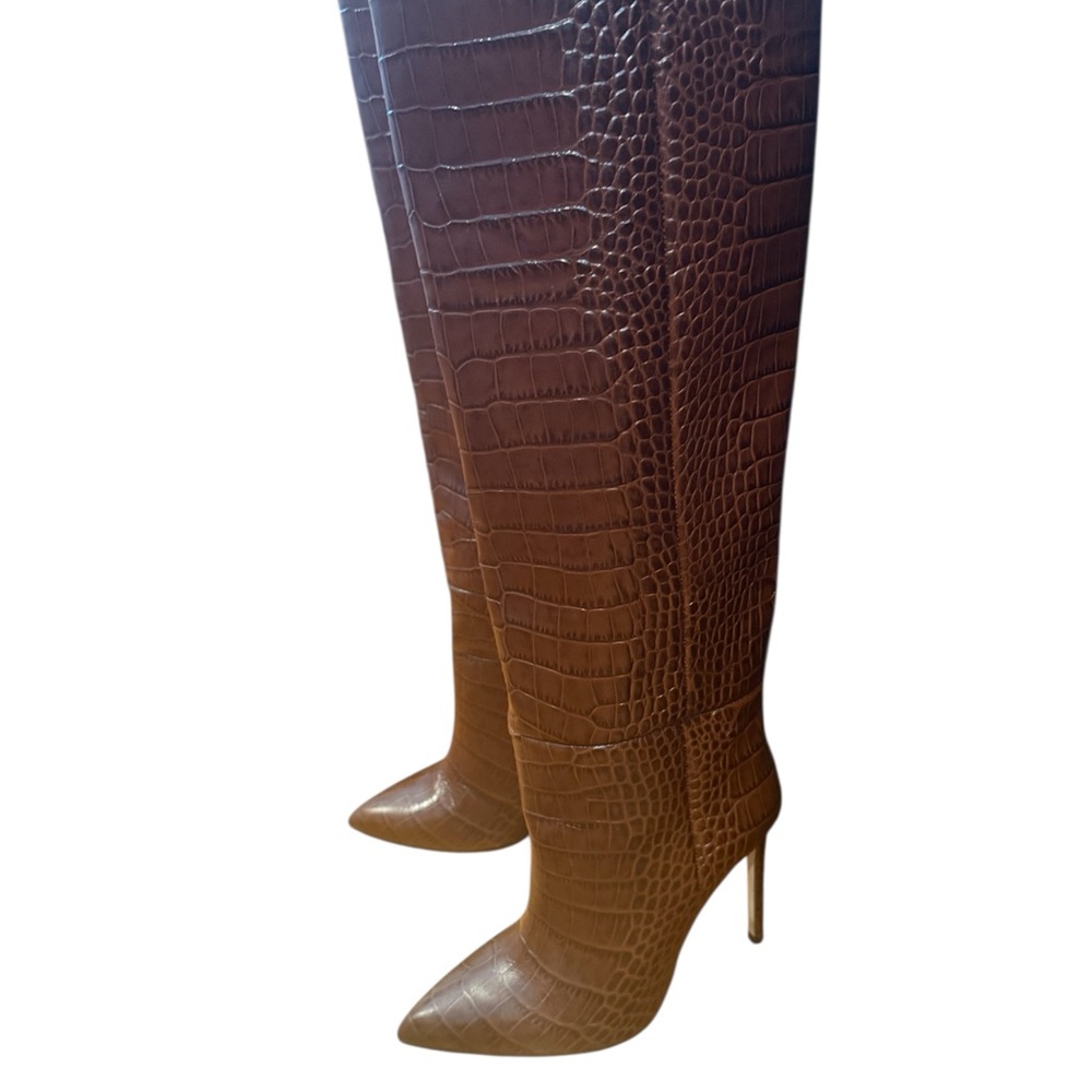 Paris Texas Brown Croc-Embossed Over the Knee Boots - Picture 3 of 4